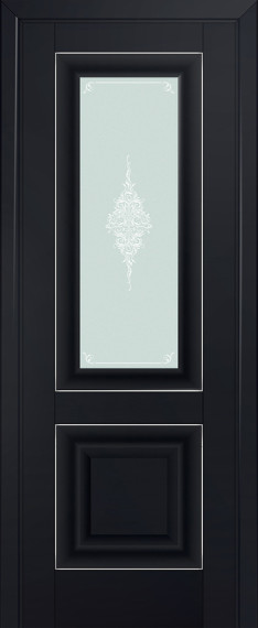 Дверь ДО 28U Стекло: Кристалл матовый Молдинг: Серебро Цвет: Чёрный матовый