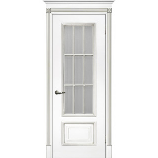 Дверь Смальта 08 Сатинат, пескоструйная обработка Белый ral 9003 патина серебро