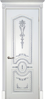 Межкомнатная дверь эмаль белая / патина серебро ( Ral 9003 ) Смальта 11 ДГ