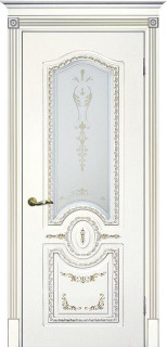 Межкомнатная дверь эмаль белая / патина золото ( Ral 9003 ) Смальта 11 ДО