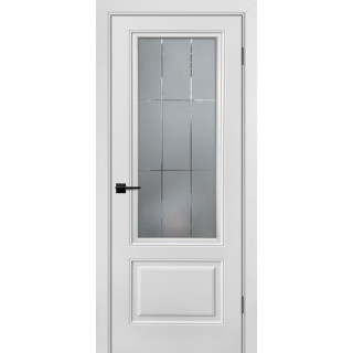 Дверь Смальта-Шарм 12 гравировка сатинат Молочный ral 9010