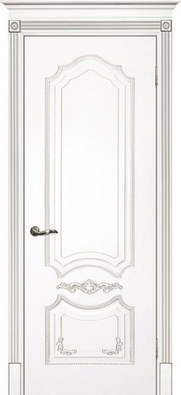 Межкомнатная дверь эмаль белая / патина серебро ( Ral 9003 ) Смальта 10 ДГ