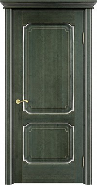 Дверь ДГ ОЛ7/2ш , тоскана, карниз, зелёный+патина серебро микрано