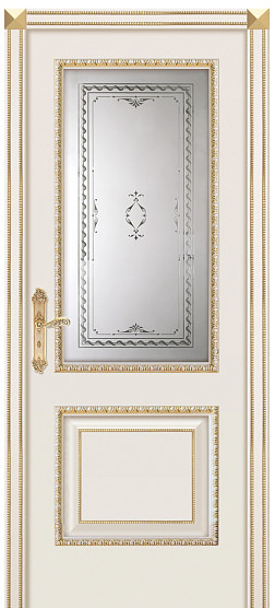 Дверь ДО Турин Д Эмаль Слоновая кость + золото контур стекло &quot;Ампир&quot; графит