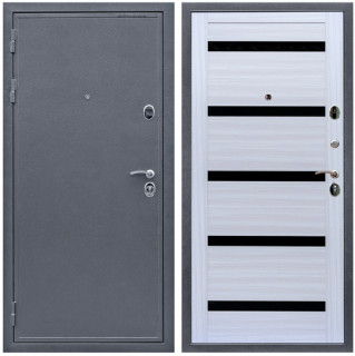 Дверь входная Армада Лондон 2 Антик серебро / МДФ 16 мм СБ-14 Сандал белый стекло черное