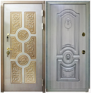Дверь входная металлическая (железная) Граф Венеция Vinorit патина золото - сандал патина серебро