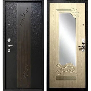 Дверь входная металлическая (железная) Граф Афина чёрный крокодил с Vinorit - беленый дуб с зеркалом
