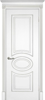 Межкомнатная дверь эмаль белая / патина серебро ( Ral 9003 ) Смальта 03 ДГ