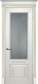 Межкомнатная дверь эмаль белая / патина золото ( Ral 9003 ) Смальта 04 ДО