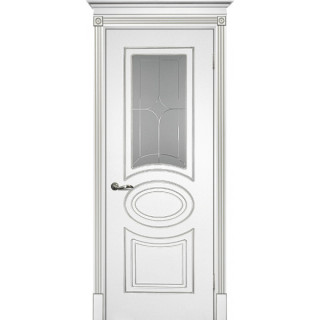 Дверь Смальта 03 Сатинат, пескоструйная обработка Белый ral 9003 патина серебро