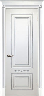 Межкомнатная дверь эмаль белая / патина серебро ( Ral 9003 ) Смальта 04 ДГ