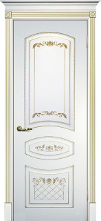 Межкомнатная дверь эмаль белая / патина золото ( Ral 9003 ) Смальта 05 ДГ