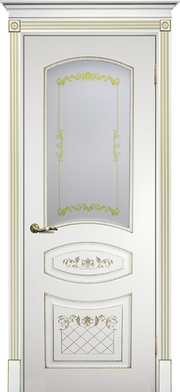 Межкомнатная дверь эмаль белая / патина золото ( Ral 9003 ) Смальта 05 ДО
