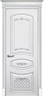 Межкомнатная дверь эмаль белая / патина серебро ( Ral 9003 ) Смальта 05 ДГ
