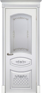 Межкомнатная дверь эмаль белая / патина серебро ( Ral 9003 ) Смальта 05 ДО