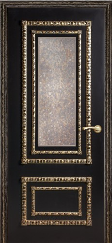 Дверь ДО Прима с состаренным зеркалом Черная эмаль с золотой патиной