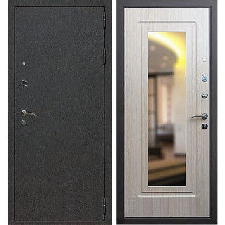Дверь входная металлическая (железная) Граф Парма Lite чёрный шёлк - белёный дуб с зеркалом